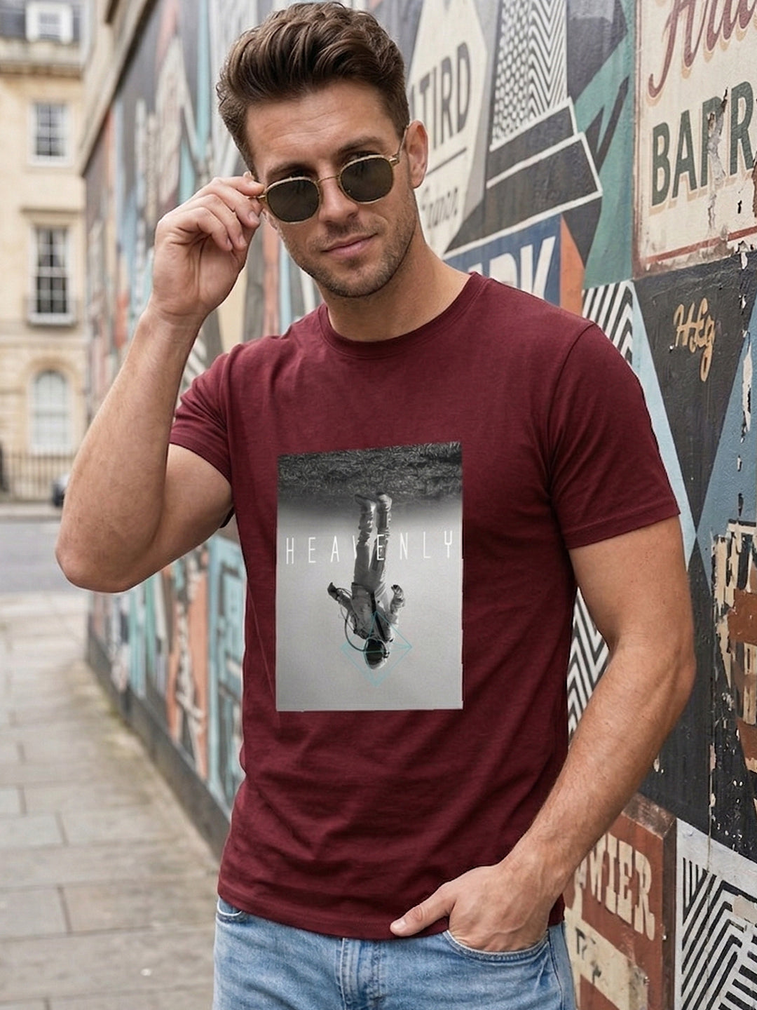 Greylongg Round Neck Space Design printed T-shirts