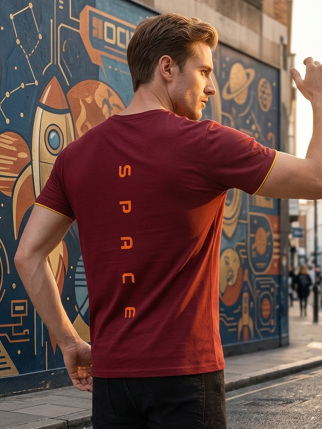 Greylongg Round Neck Space Design printed T-shirts