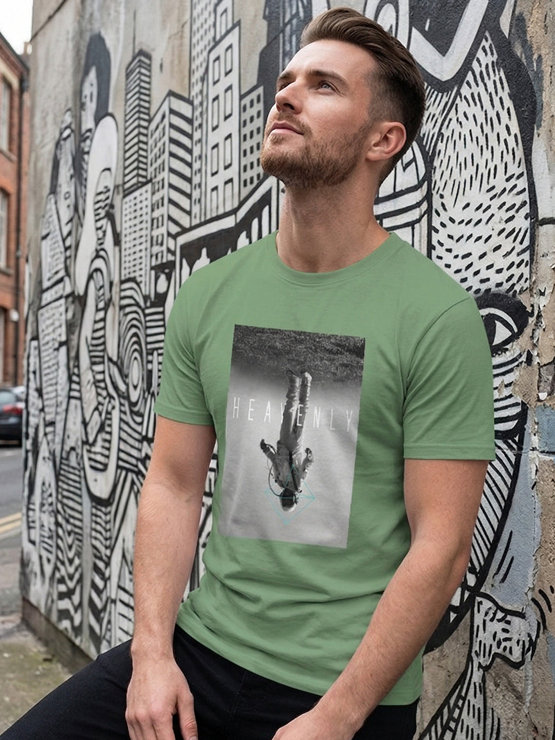 Greylongg Round Neck Space Design printed T-shirts