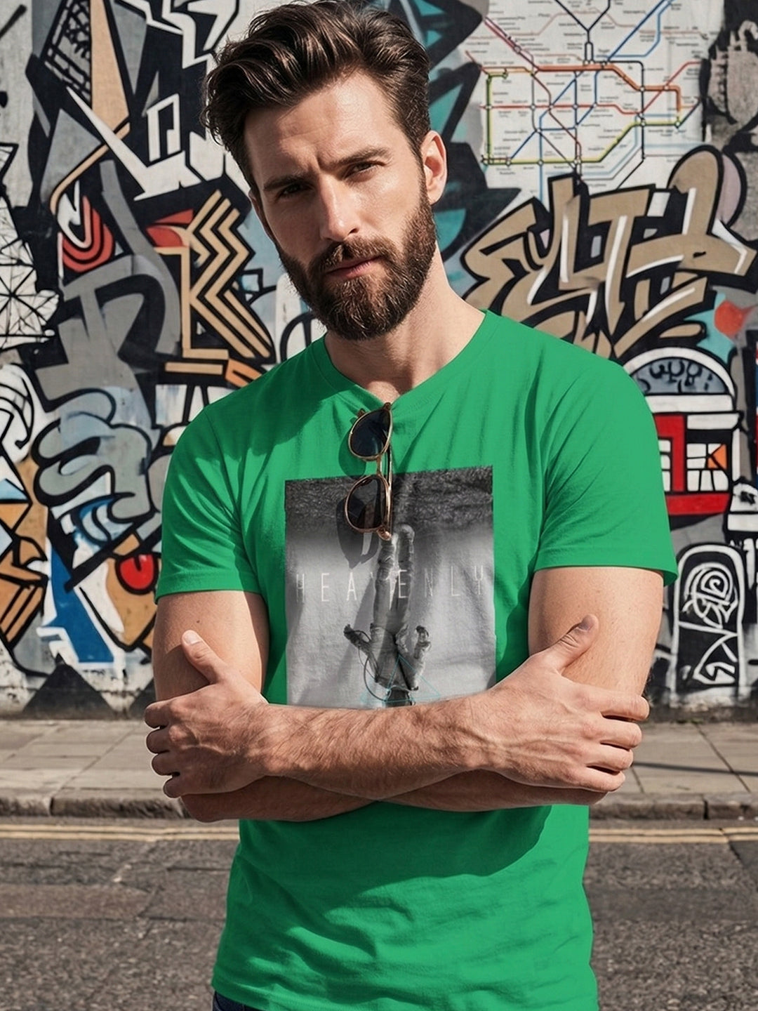 Greylongg Round Neck Space Design printed T-shirts