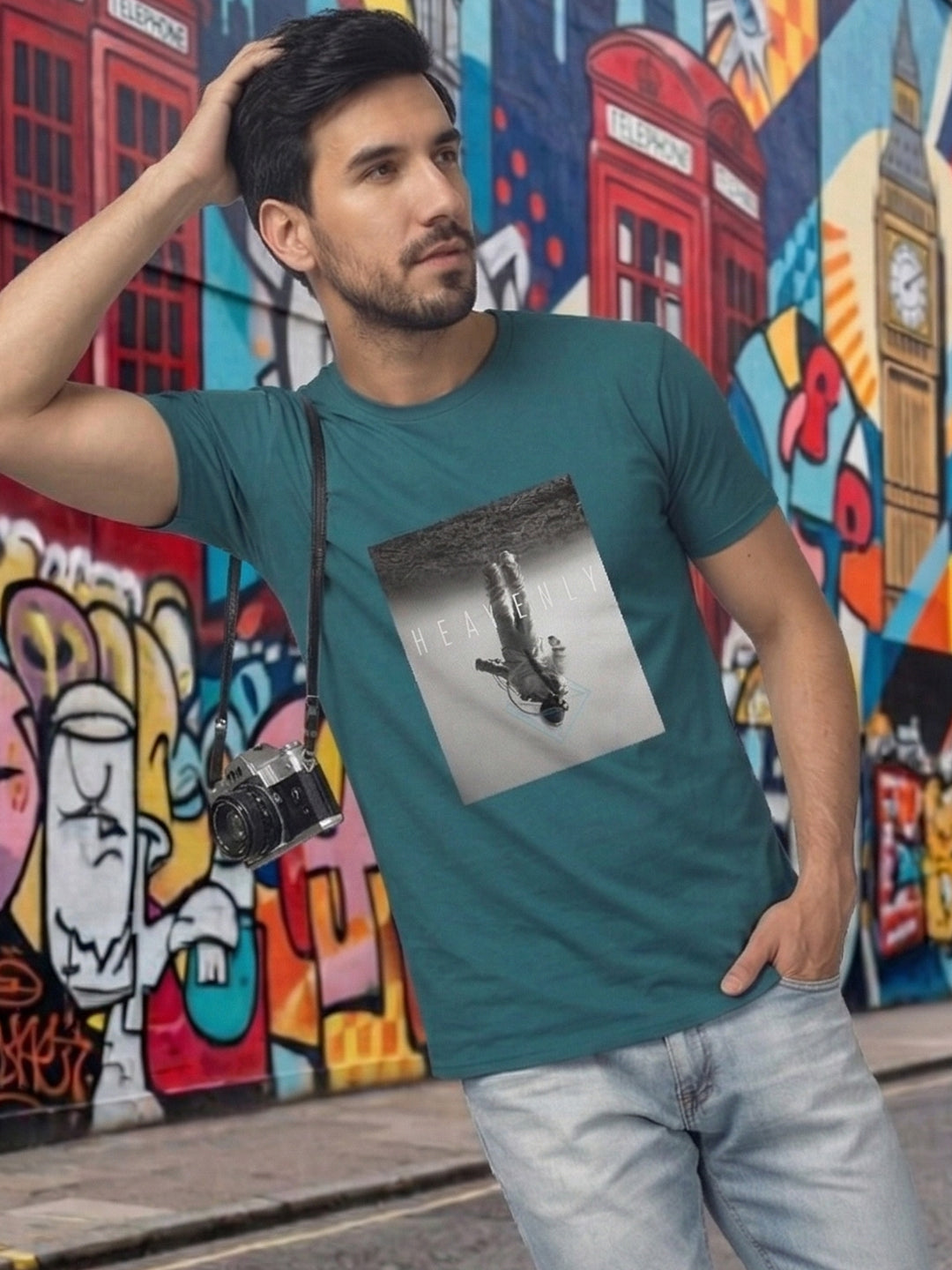 Greylongg Round Neck Space Design printed T-shirts