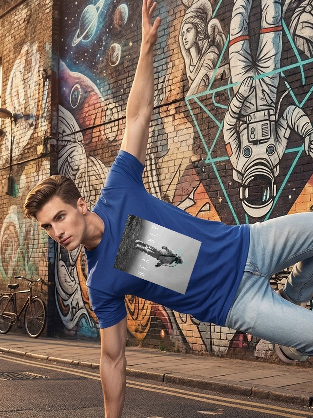 Greylongg Round Neck Space Design printed T-shirts