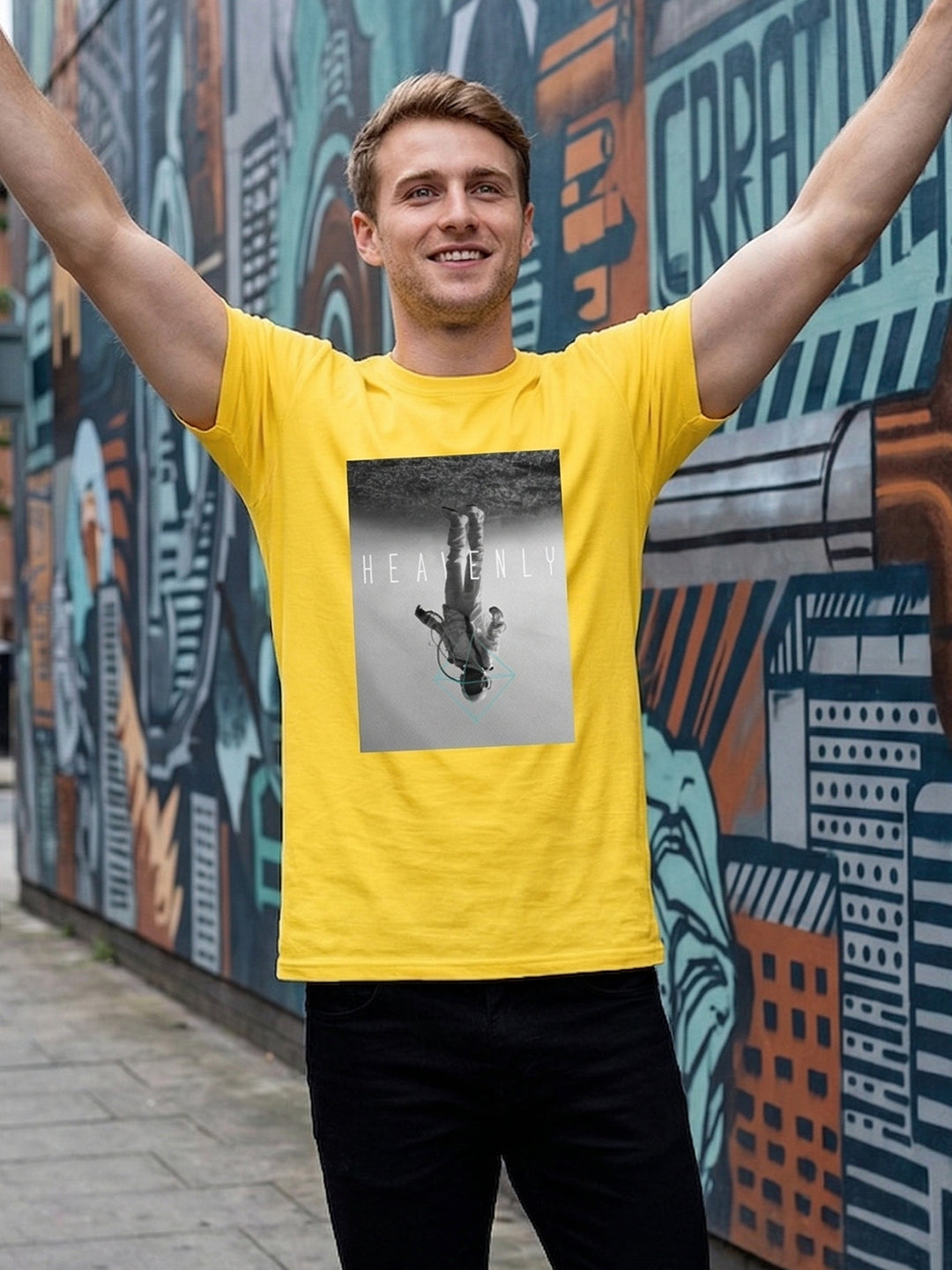 Greylongg Round Neck Space Design  printed T-shirts