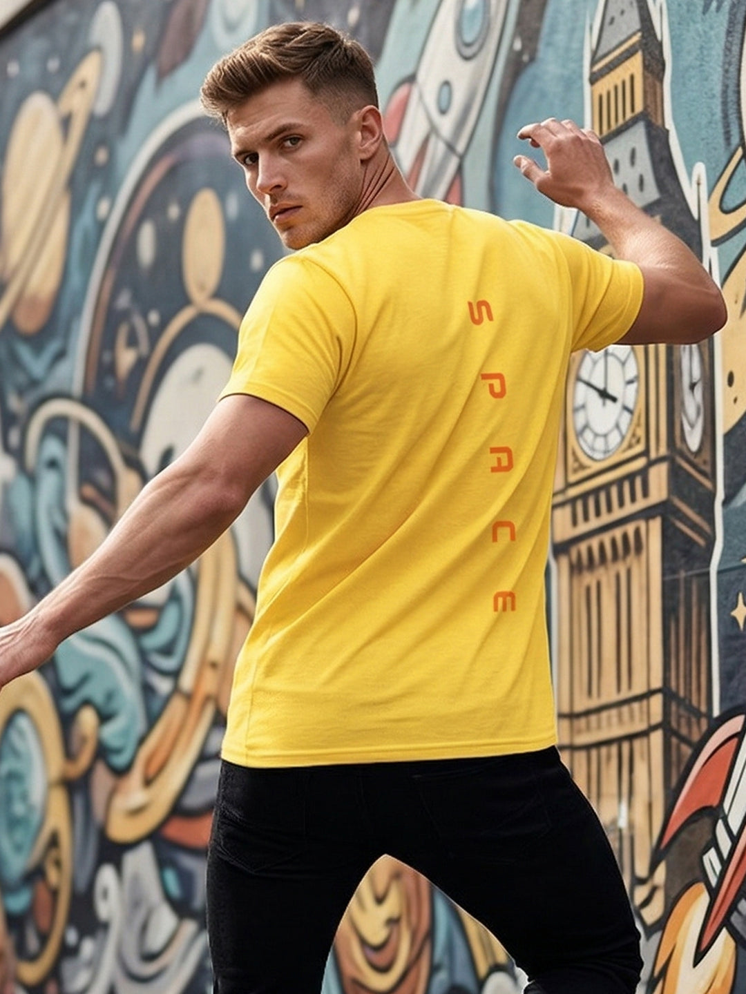 Greylongg Round Neck Space Design printed T-shirts