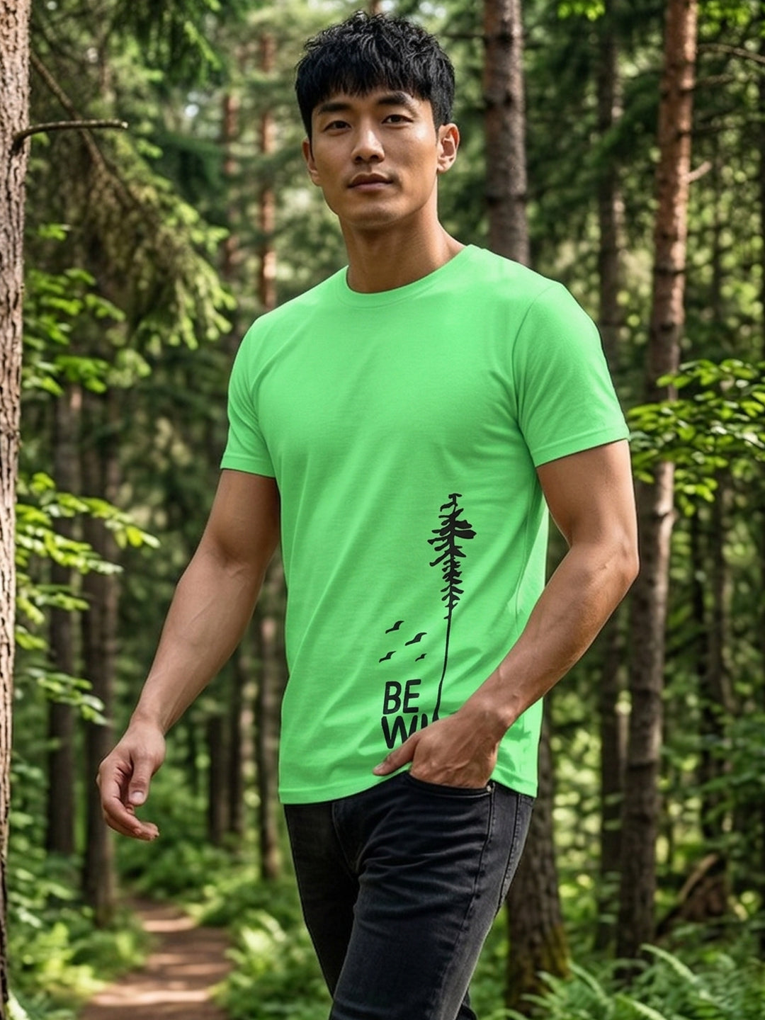 Greylongg Round Neck Be Wild Design T-shirts