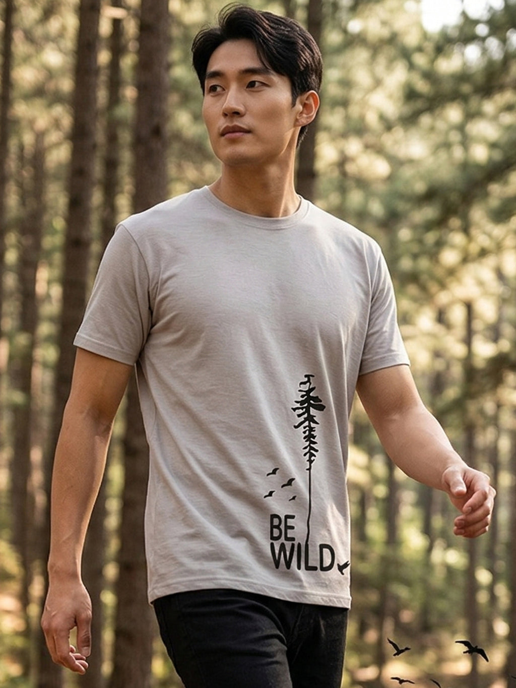 Greylongg Round Neck Be Wild Design T-shirts