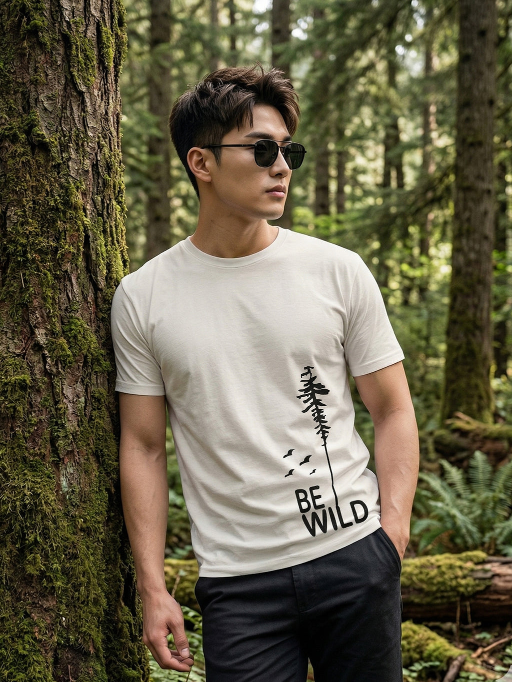 Greylongg Round Neck Be Wild Design T-shirts