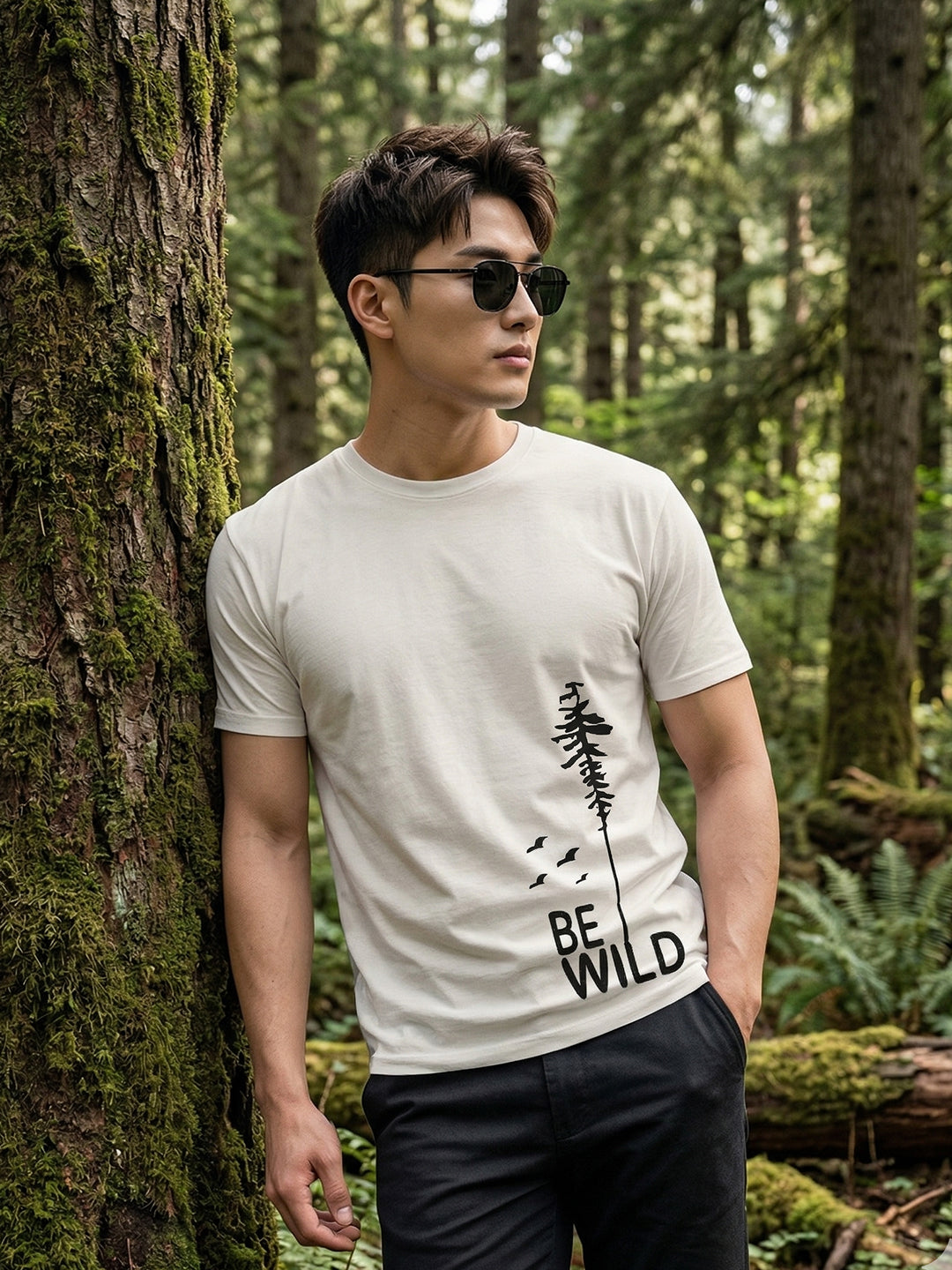 Greylongg Round Neck Be Wild Design T-shirts