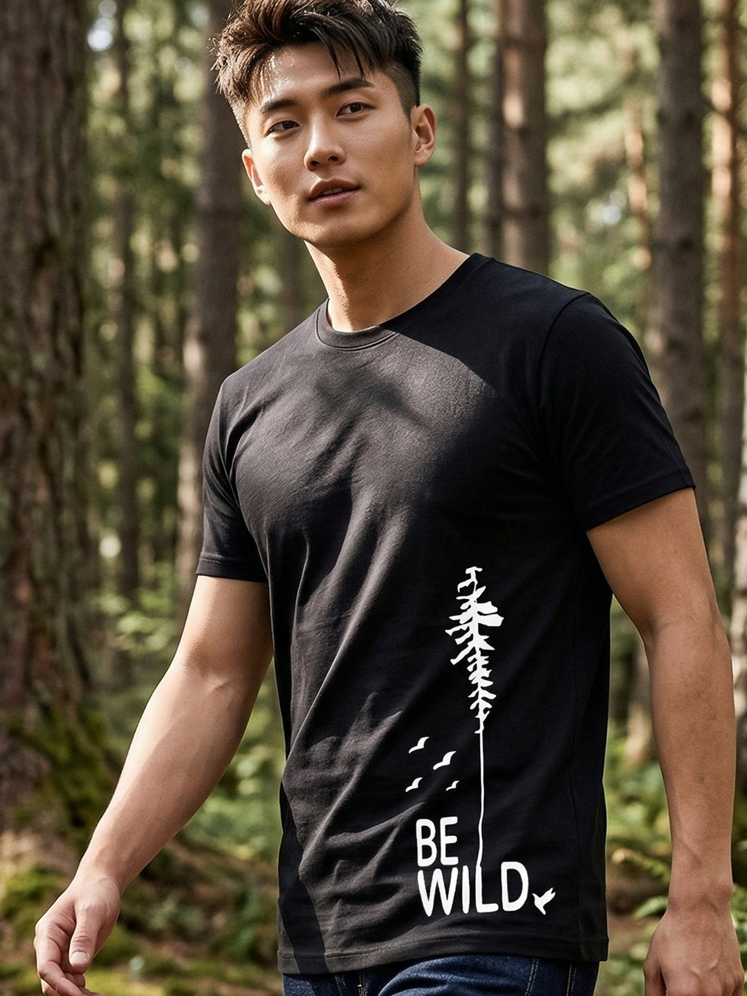 Greylongg Round Neck Be Wild Design T-shirts