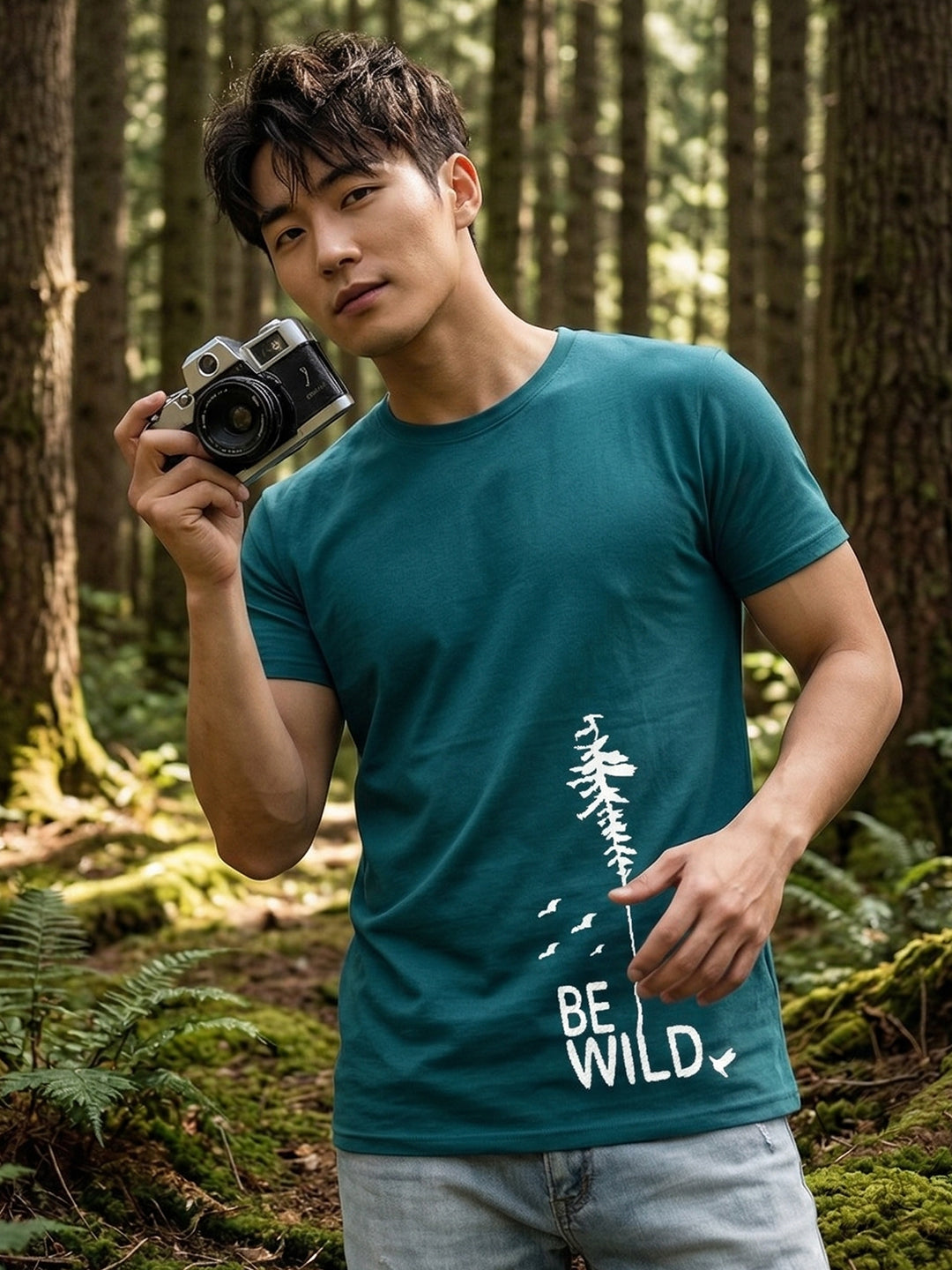 Greylongg Round Neck Be Wild Design T-shirts