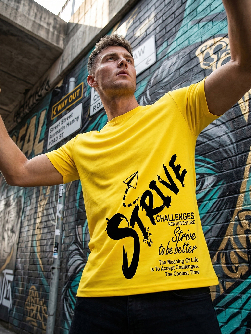 Greylongg Round Neck Strive Design  printed T-shirts