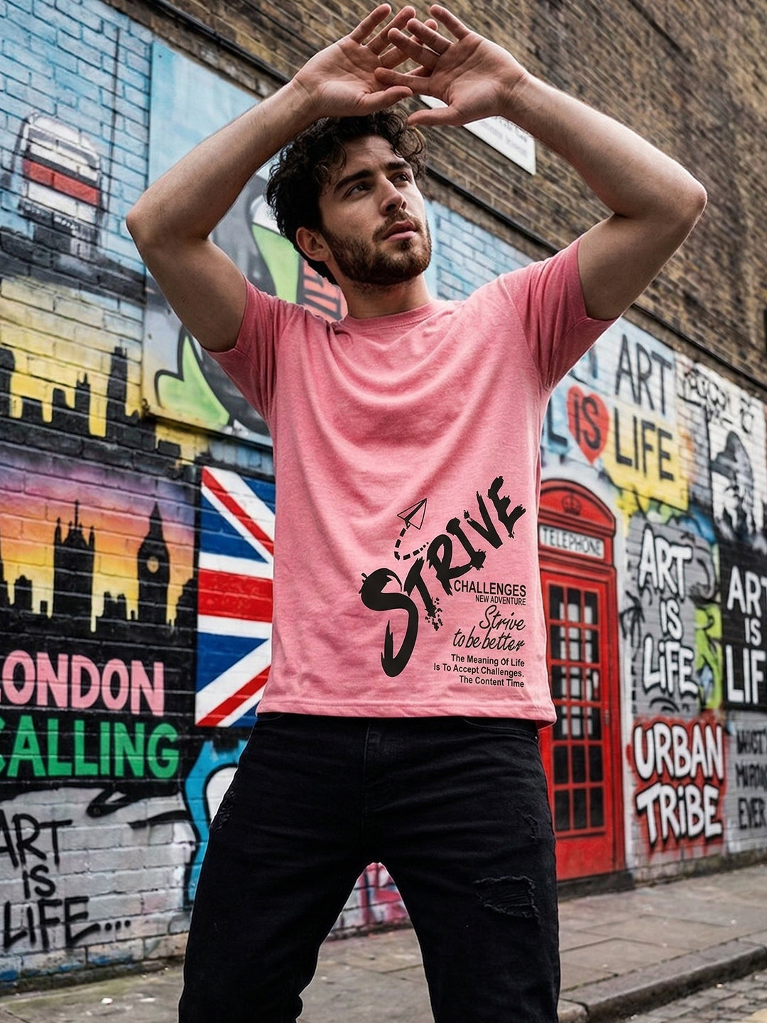 Greylongg Round Neck Strive Design  printed T-shirts