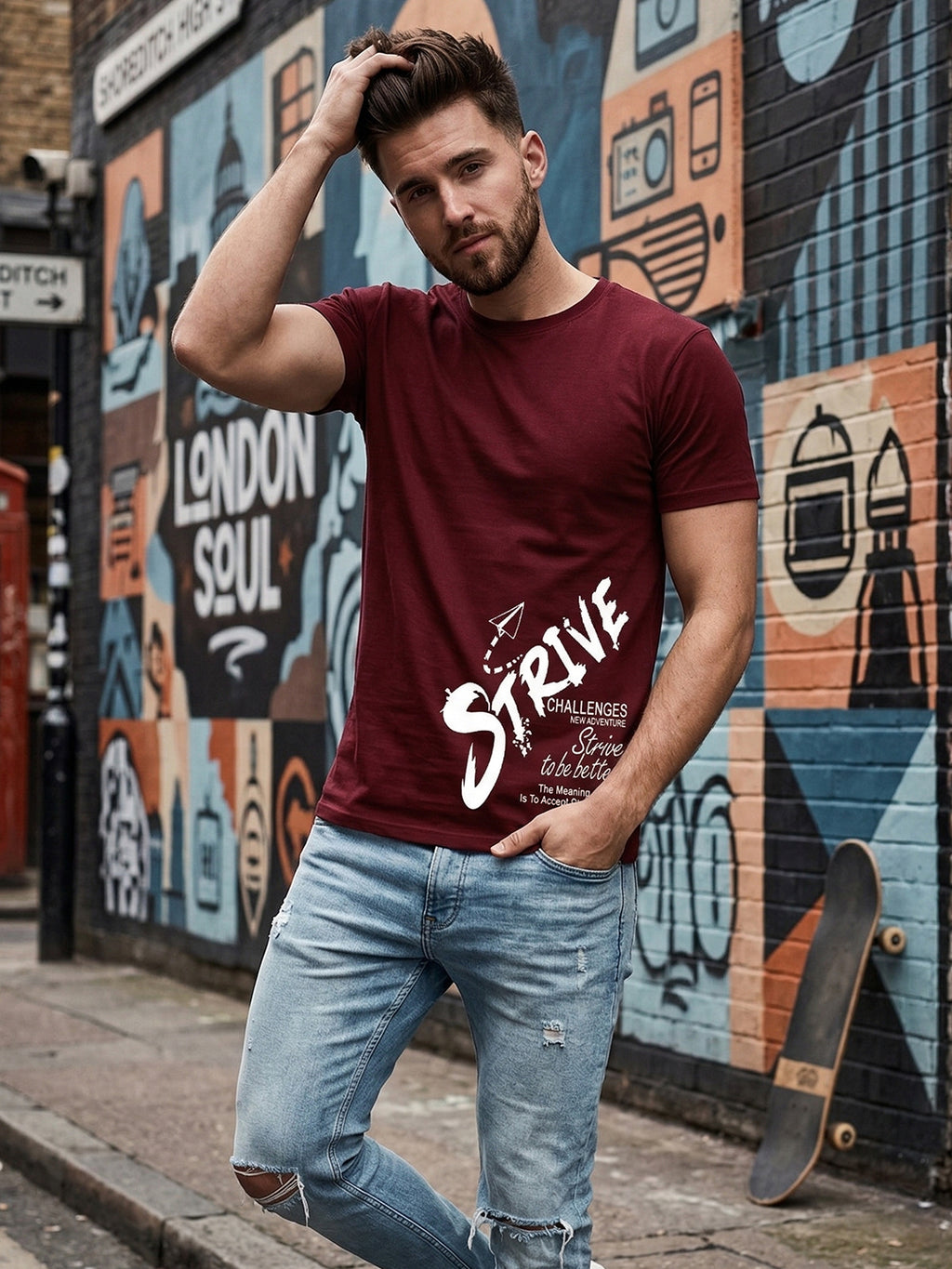 Greylongg Round Neck Strive Design  printed T-shirts