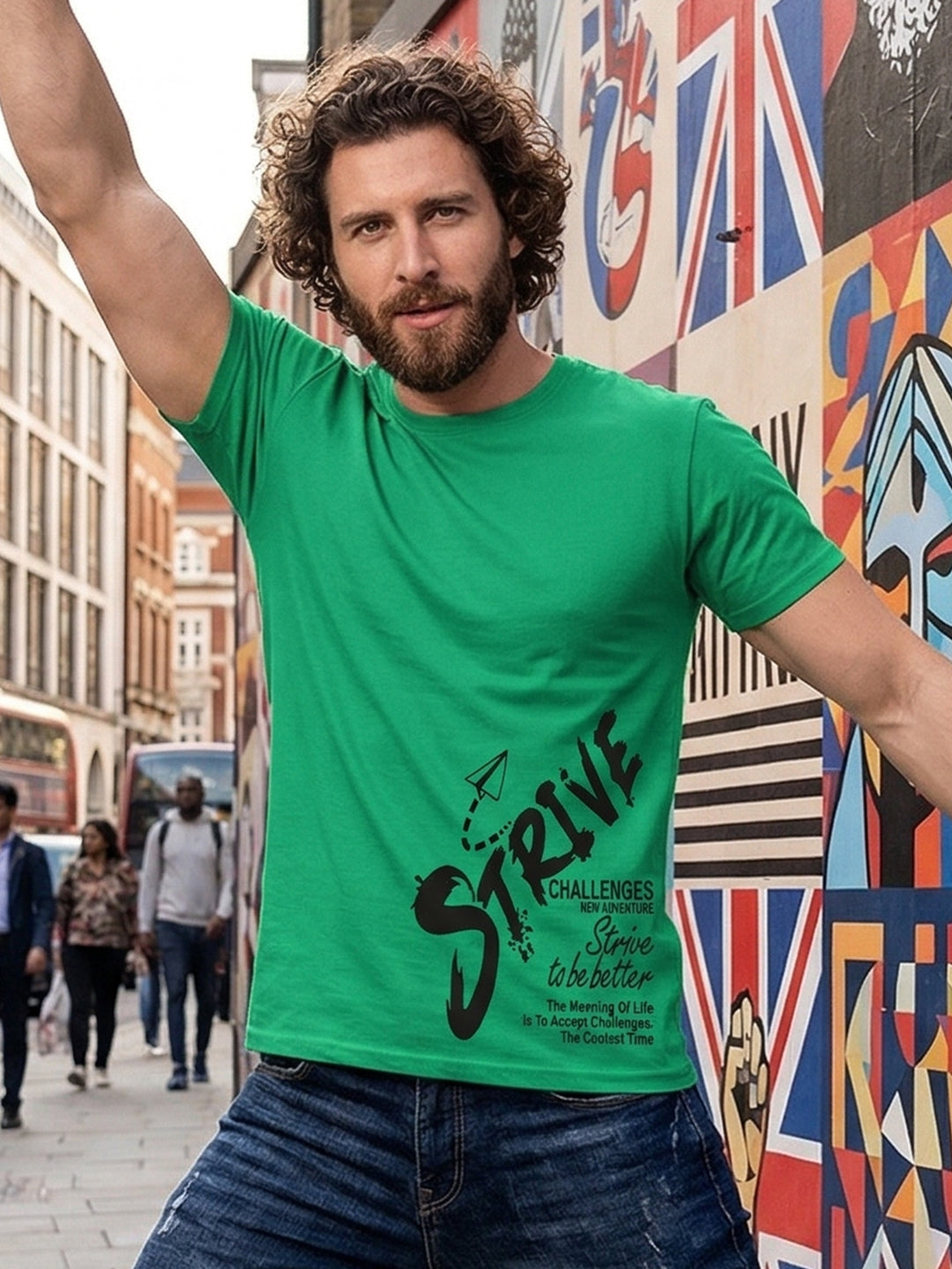 Greylongg Round Neck Strive Design  printed T-shirts