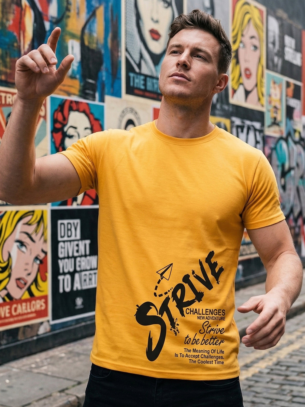 Greylongg Round Neck Strive Design  printed T-shirts