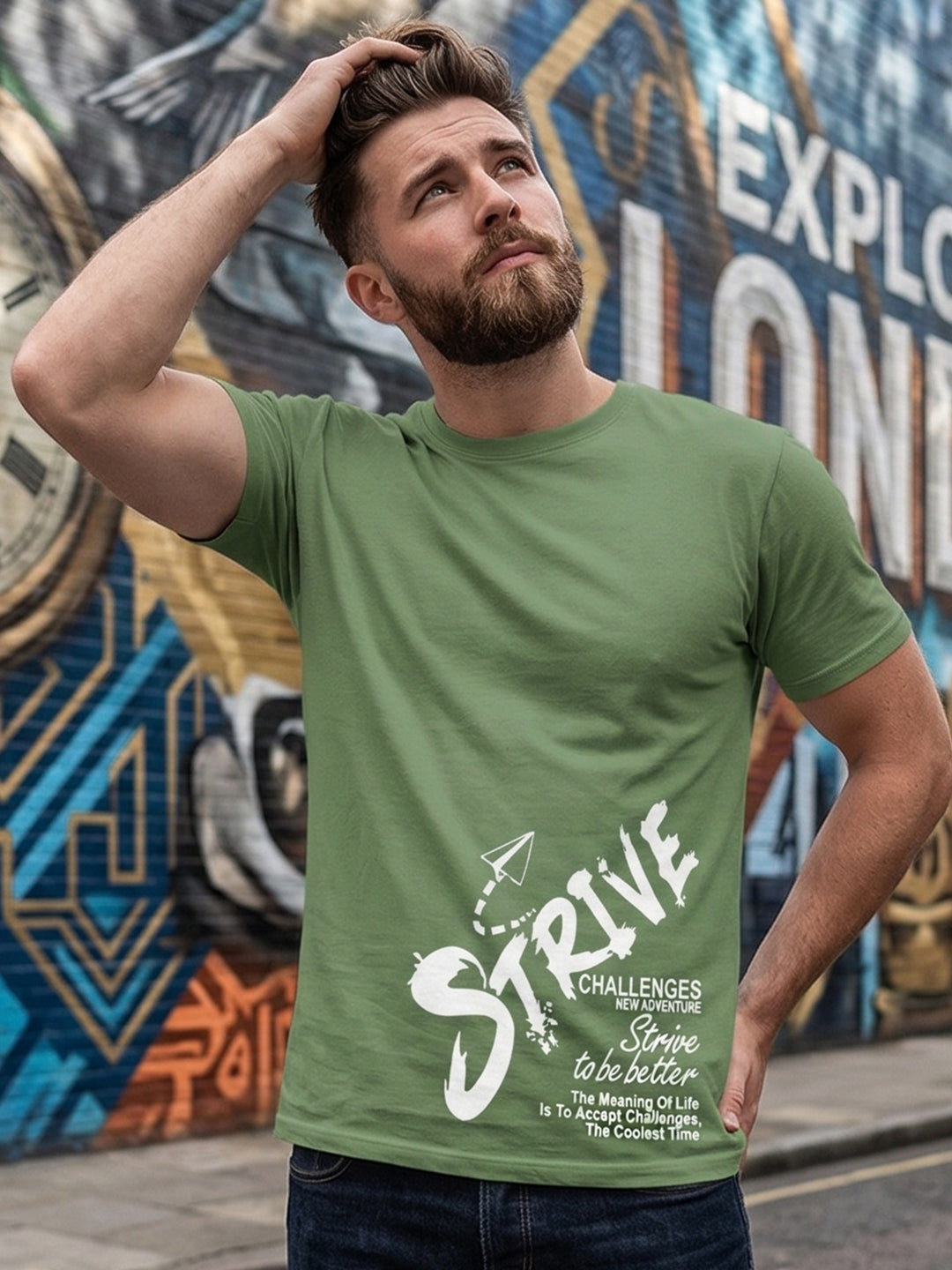 Greylongg Round Neck Strive Design  printed T-shirts