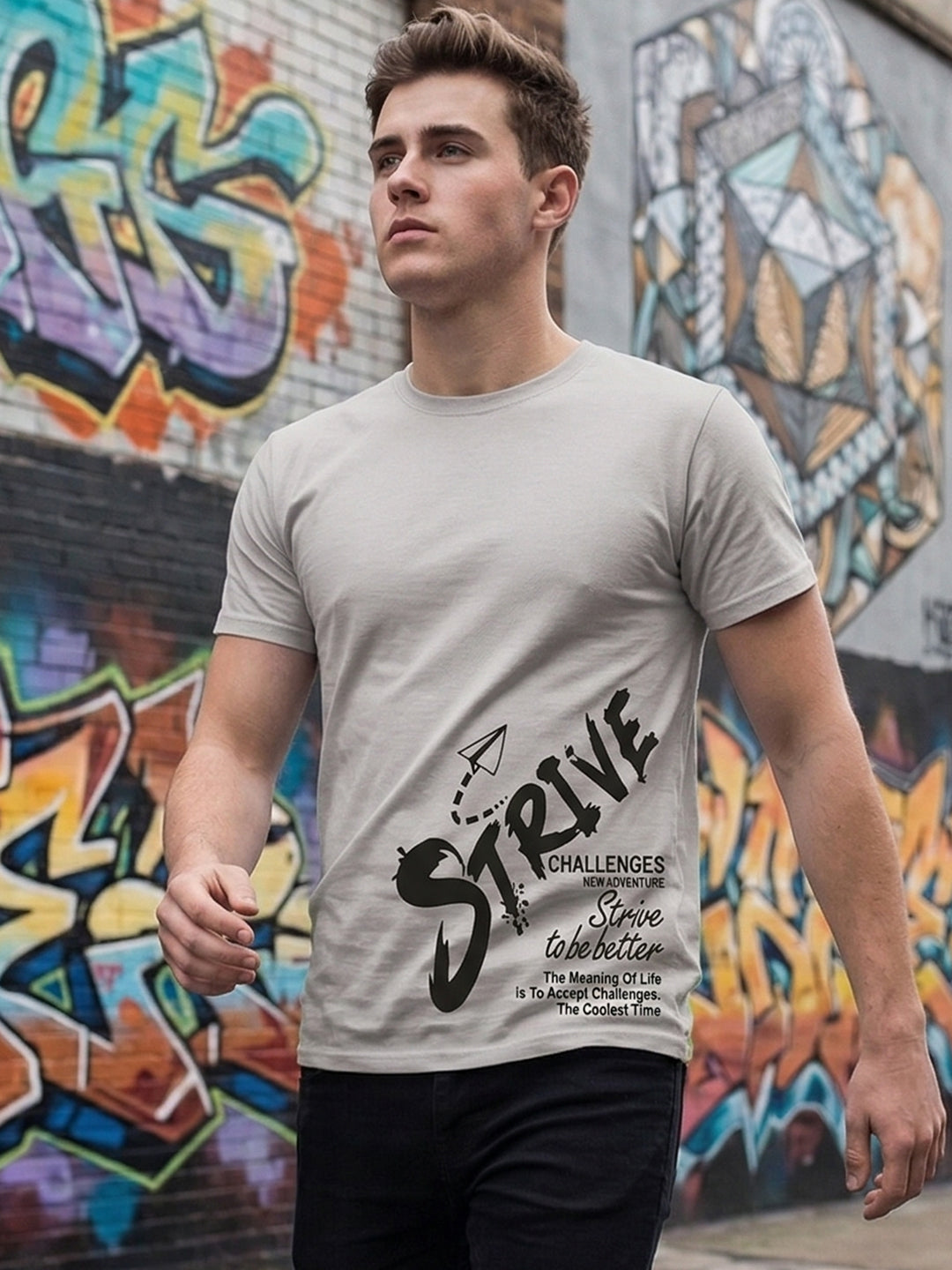 Greylongg Round Neck Strive Design  printed T-shirts