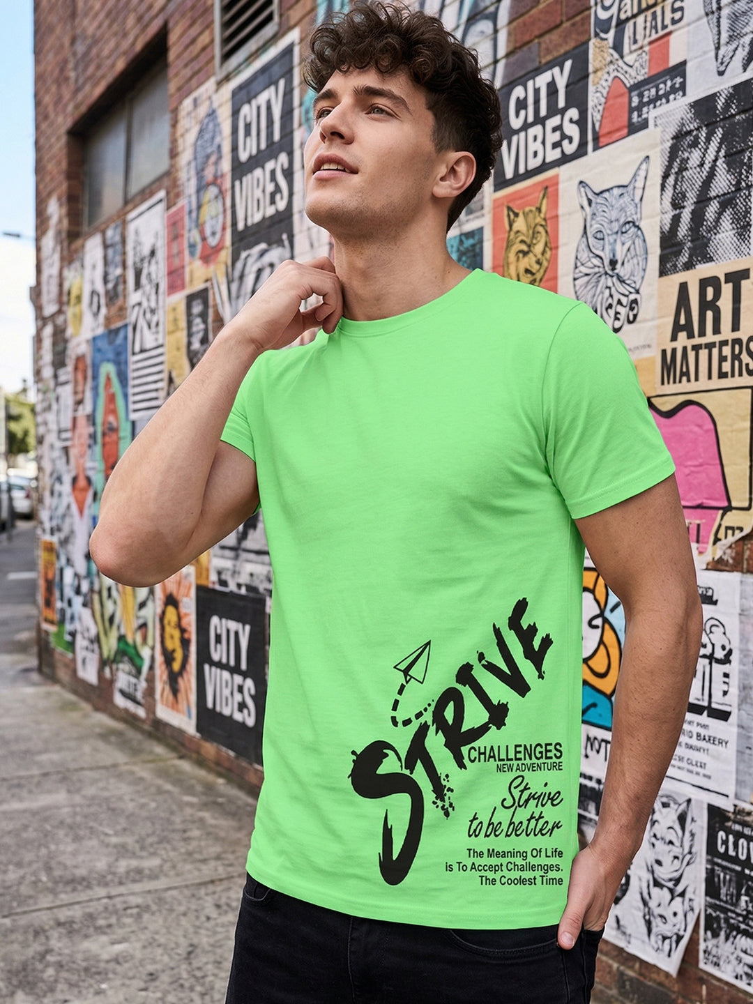 Greylongg Round Neck Strive Design  printed T-shirts