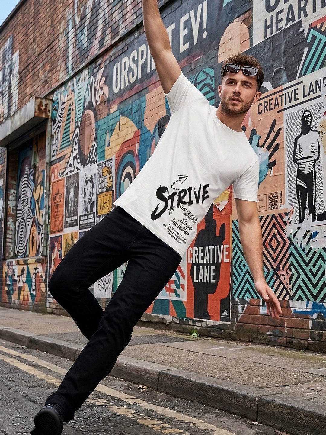 Greylongg Round Neck Strive Design  printed T-shirts