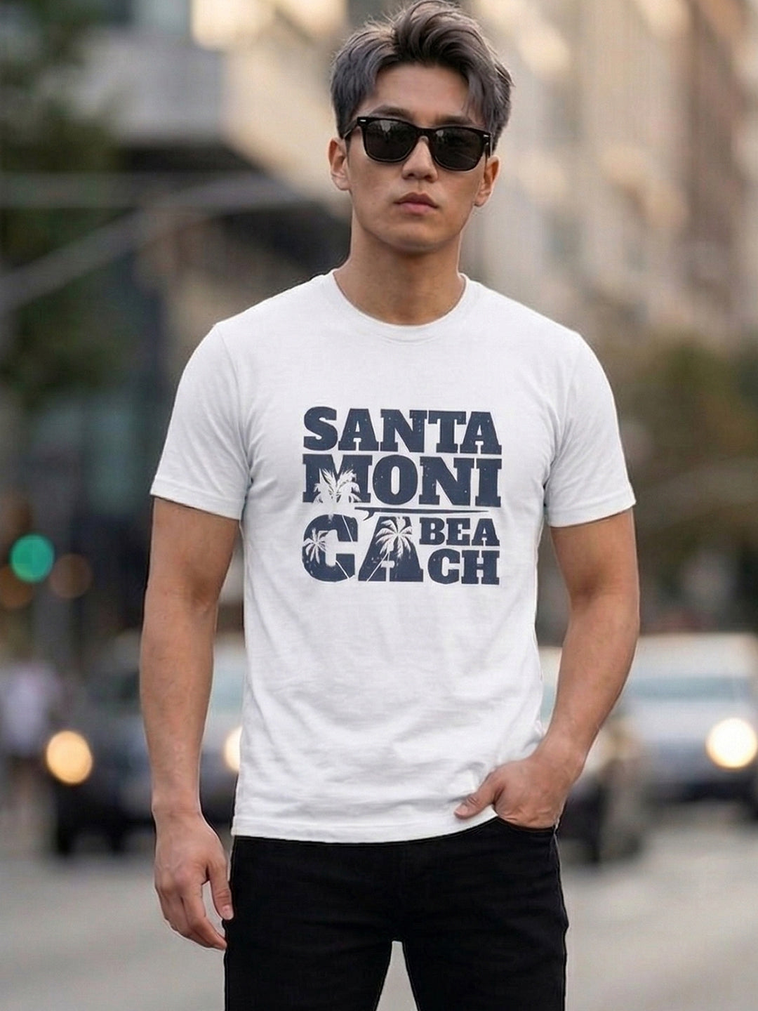 Greylongg Round Neck Santa Moni Cabeach Design  printed T-shirts